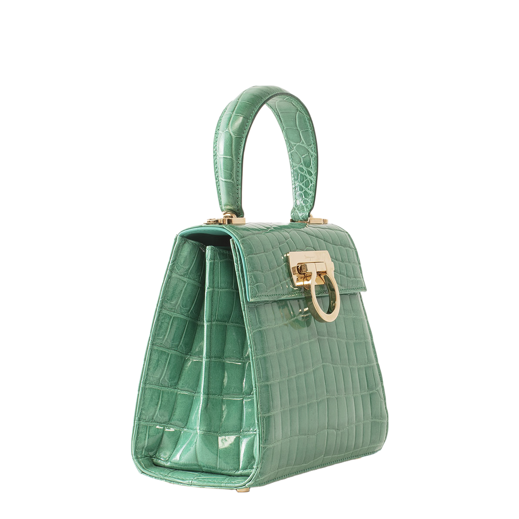 Iconic Top Handle Small Crocodile Leather Top Handle Bag - Green - Image 2