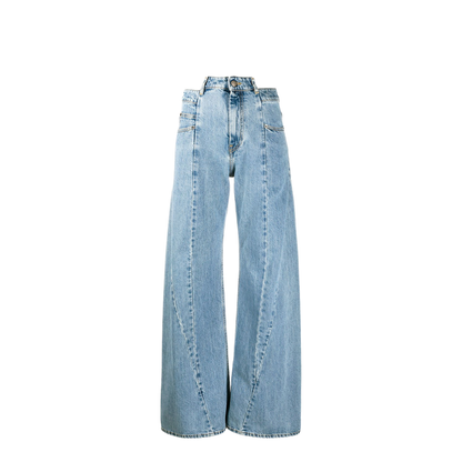 Blue Denim Regular-waisted Wide-leg Jeans - Image 1