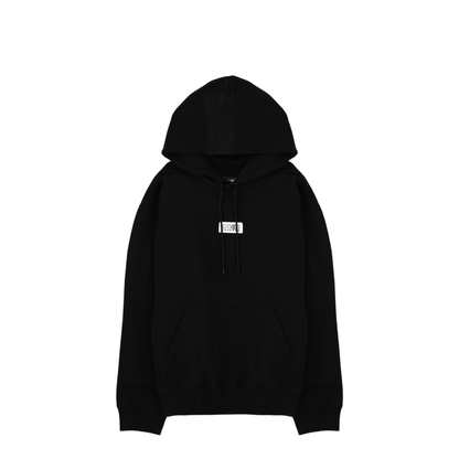 Black Front Pouch Pocket Adjustable Drawstring Hood Ribbed Cuffs Logo Patch Detailing - Image 1