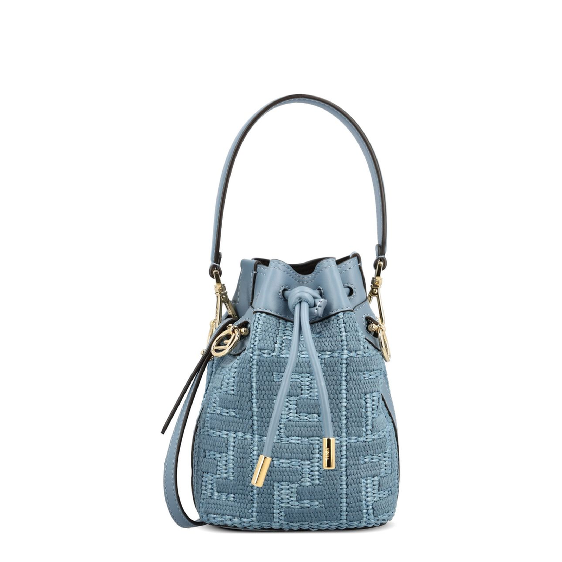 Mon Tresor Mini Raffia-Effect Bucket Bag - Blue - Image 1