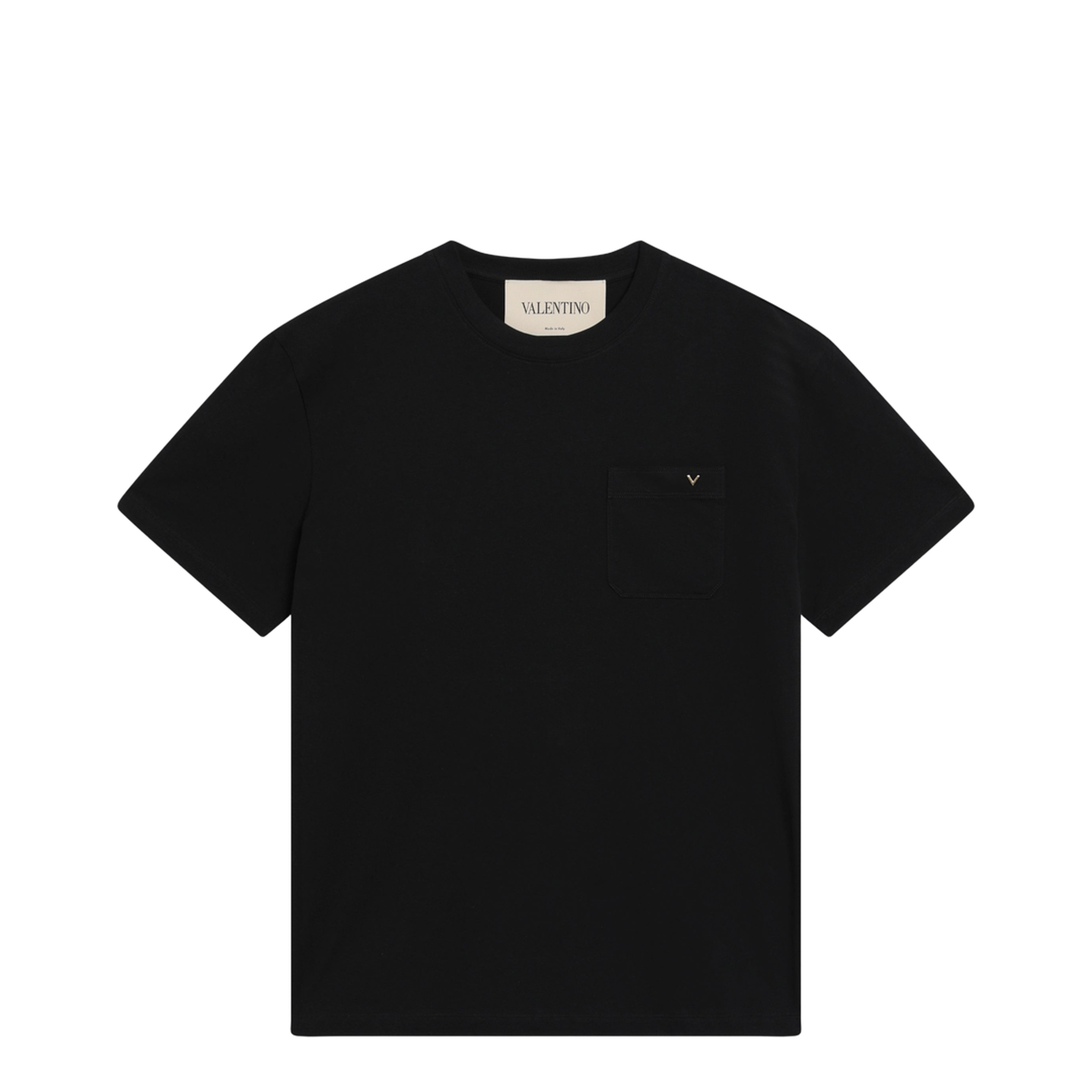 Black Cotton T-Shirt With Vgold - Image 1