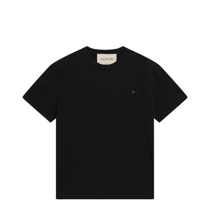 Black Cotton T-Shirt With Vgold - Image 1