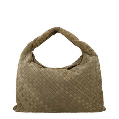 Hop Large Intrecciato Shoulder Bag Suede Mud - Image 1