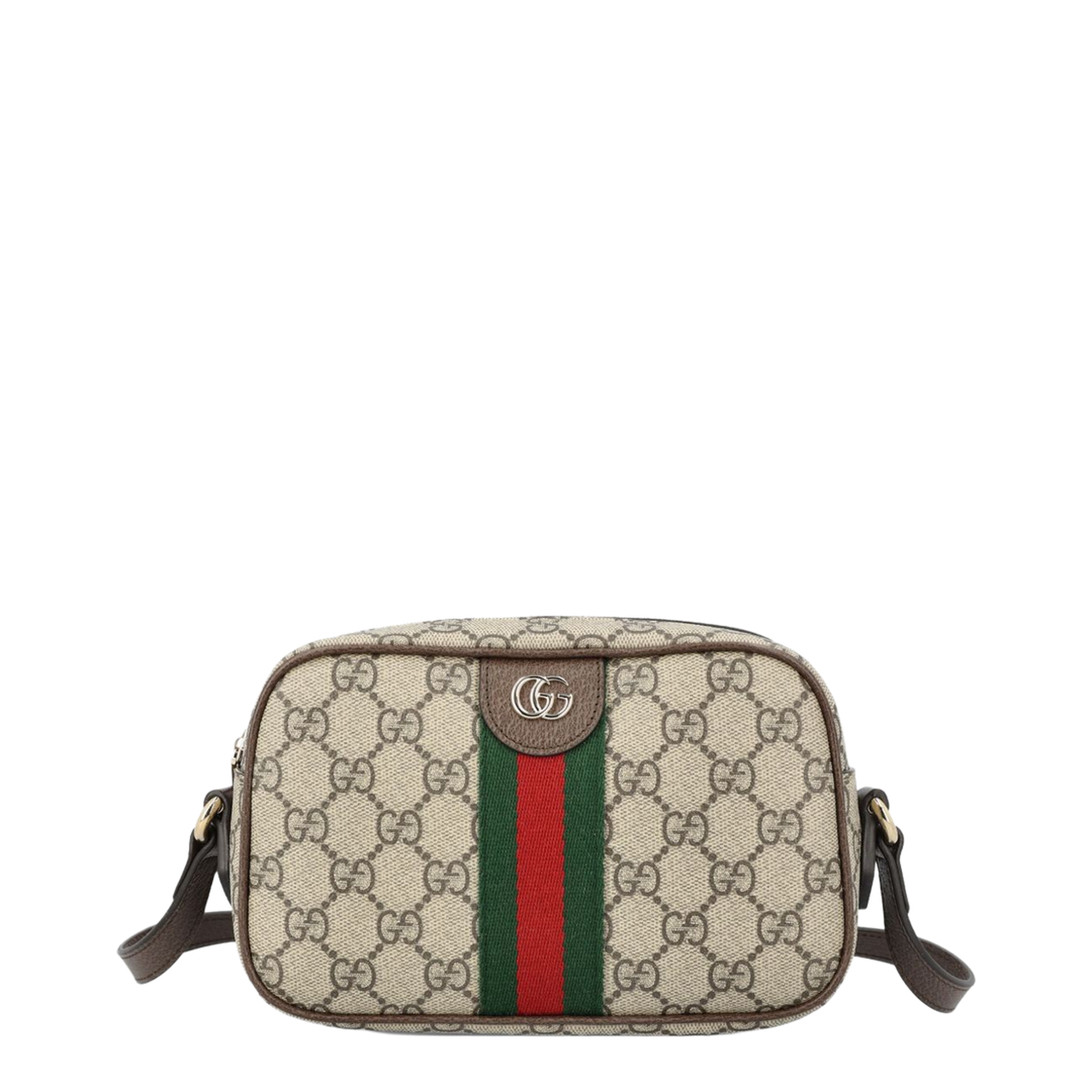 Ophidia Small Camera Bag in Beige and Brown GG Fabric - Image 1