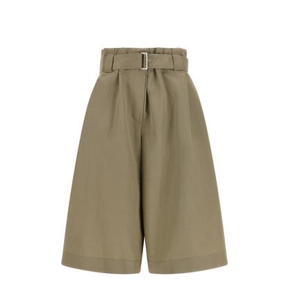 Belted Wide Flared Leg Shorts - Green - Image 1