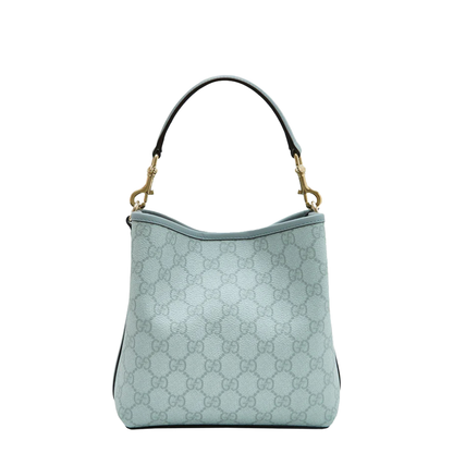 GG Emblem Small PU/Polyamide Bucket Bag - Dark Blue - Image 1