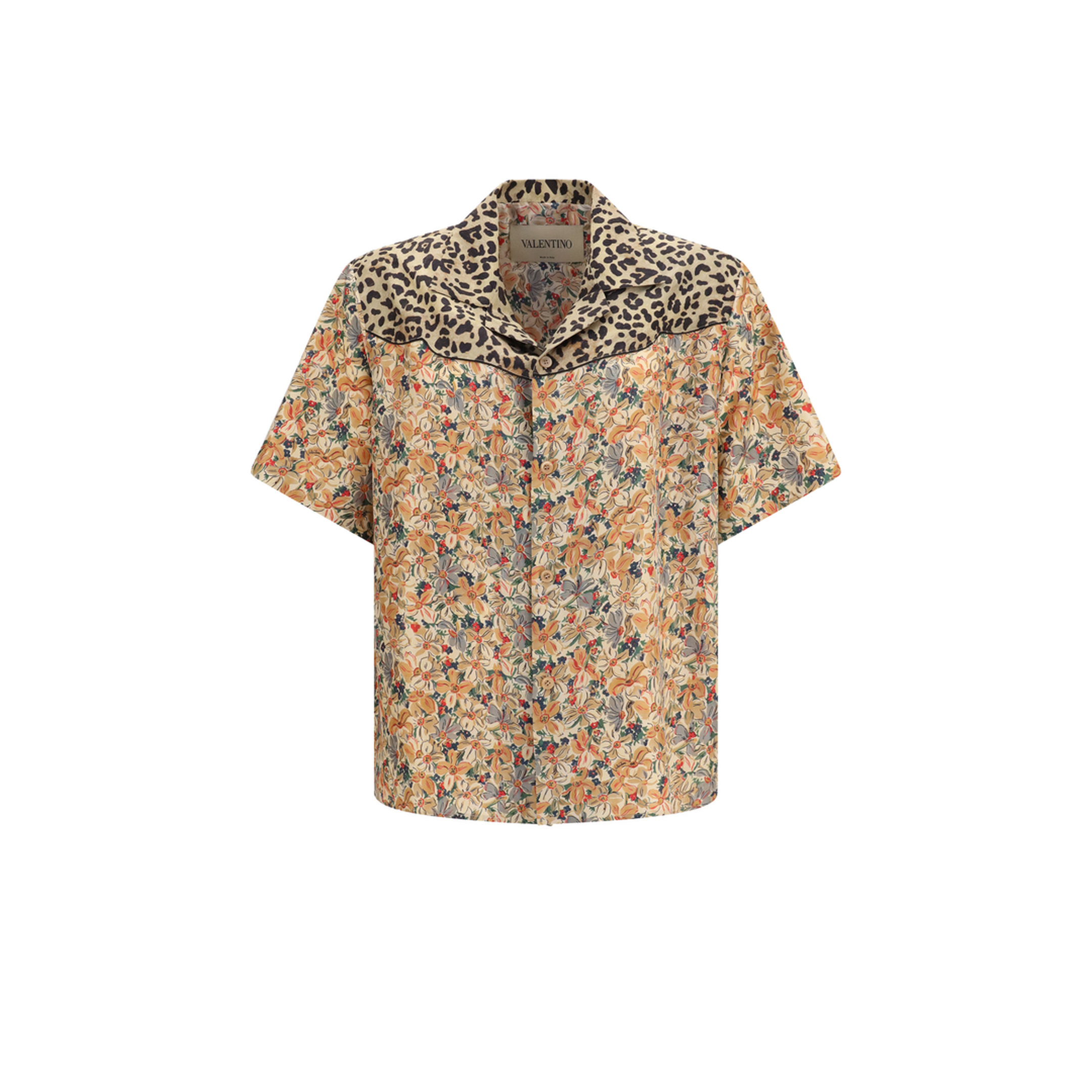 Short-sleeve Floral and Leopard Print Shirt - Image 1