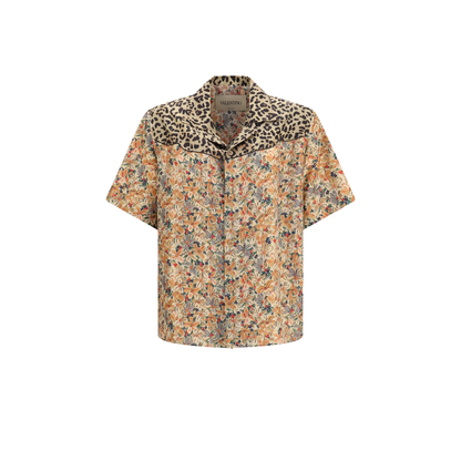 Short-sleeve Floral and Leopard Print Shirt - Image 1