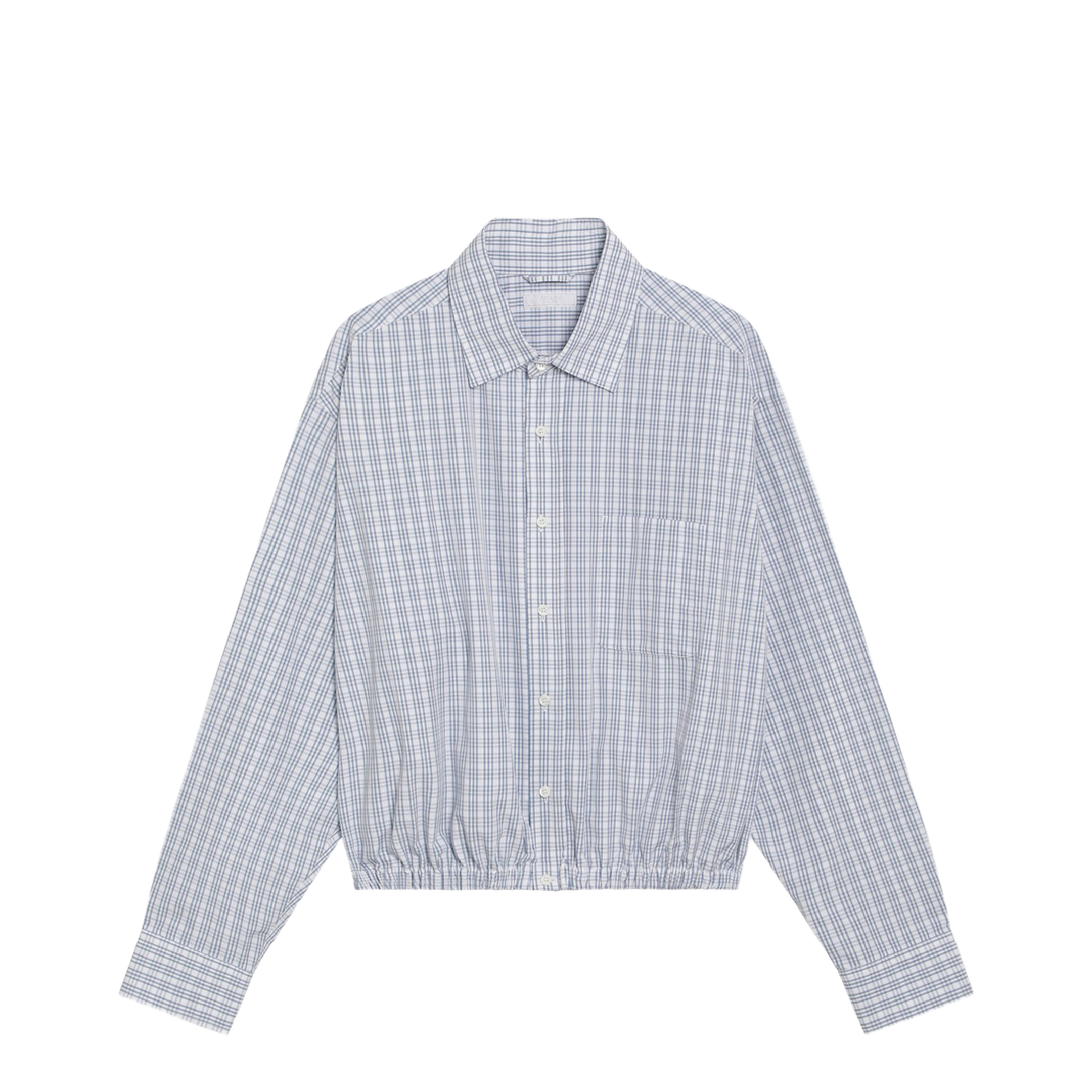Cropped Check-Pattern Shirt in White/Light Blue - Image 1