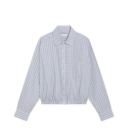Cropped Check-Pattern Shirt in White/Light Blue - Image 1