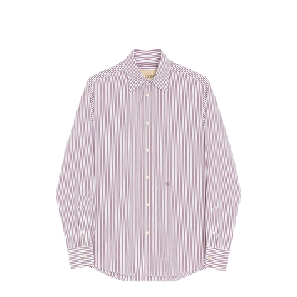 Cotton Poplin Striped Shirt with Vlogo Embroidery - Image 1