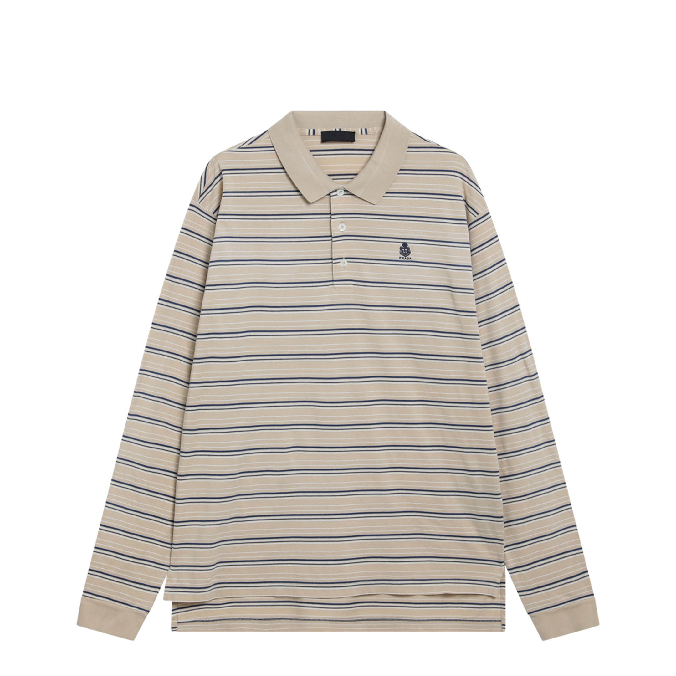 Striped Cotton Piqué Polo Shirt in Desert and Royal - Image 1