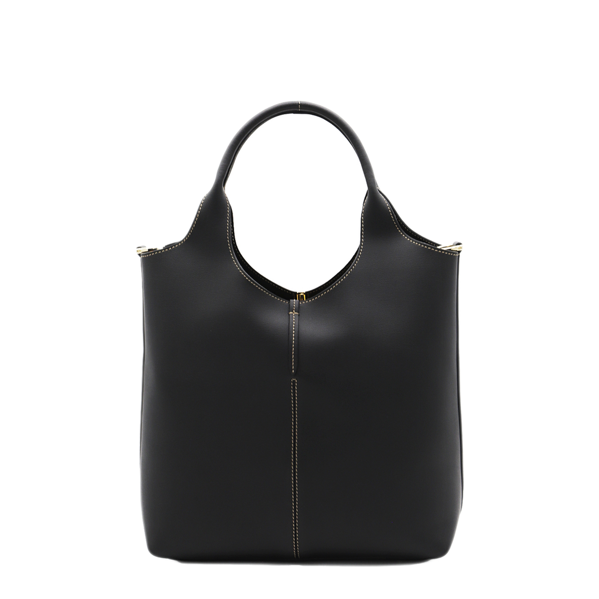 Small Calf Leather Tote - Black - Image 5