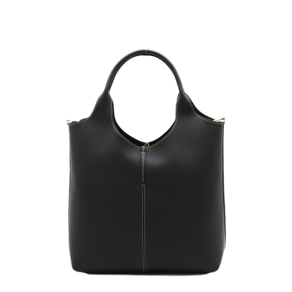 Small Calf Leather Tote - Black - Image 5