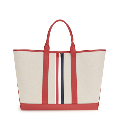 RWB Stripe Medium Canvas Tote - Salt and Pepper Cotton Canvas - Image 1