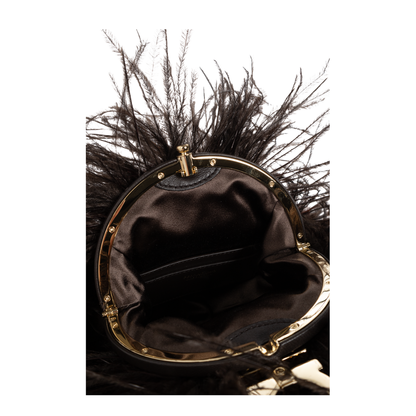 Double Gancini Mini Ostrich Feather Clutch - Testa di Moro - Image 5