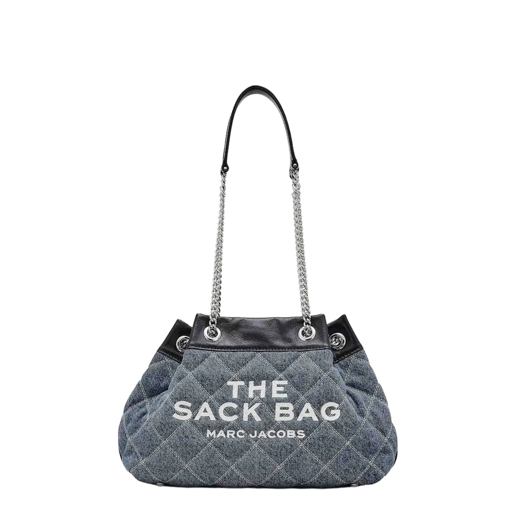 Quilted Denim Large Chain Sack Tote - Image 1