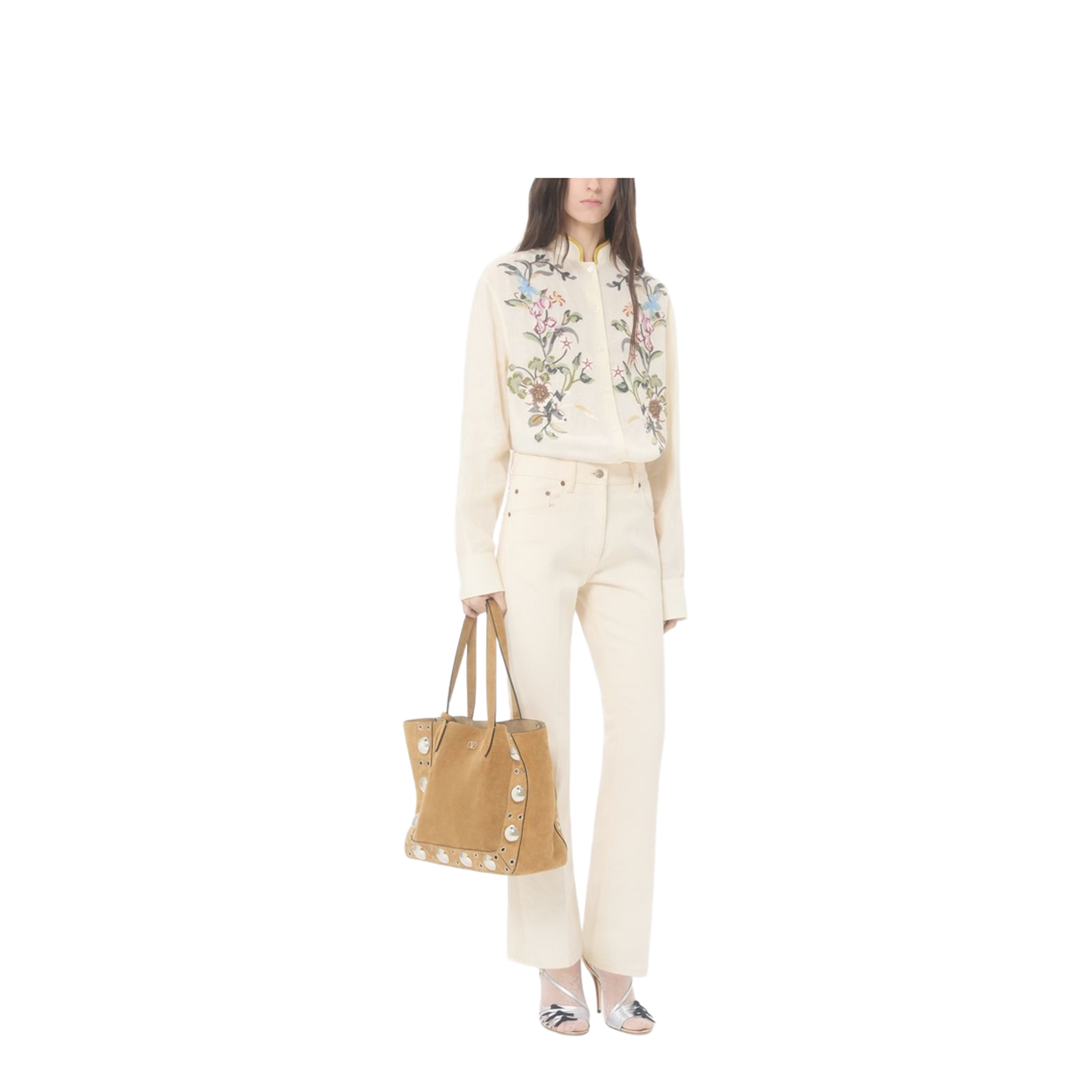 Flared Denim Jeans Beige - Image 5