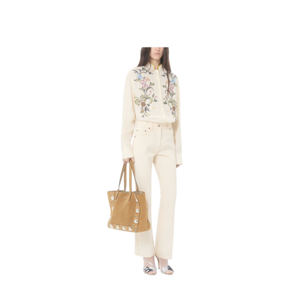 Flared Denim Jeans Beige - Image 5
