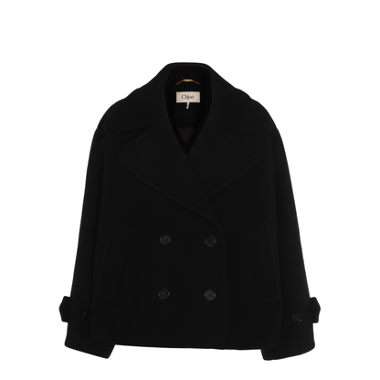 Oversized Wool Short Coat - Black - Image 2