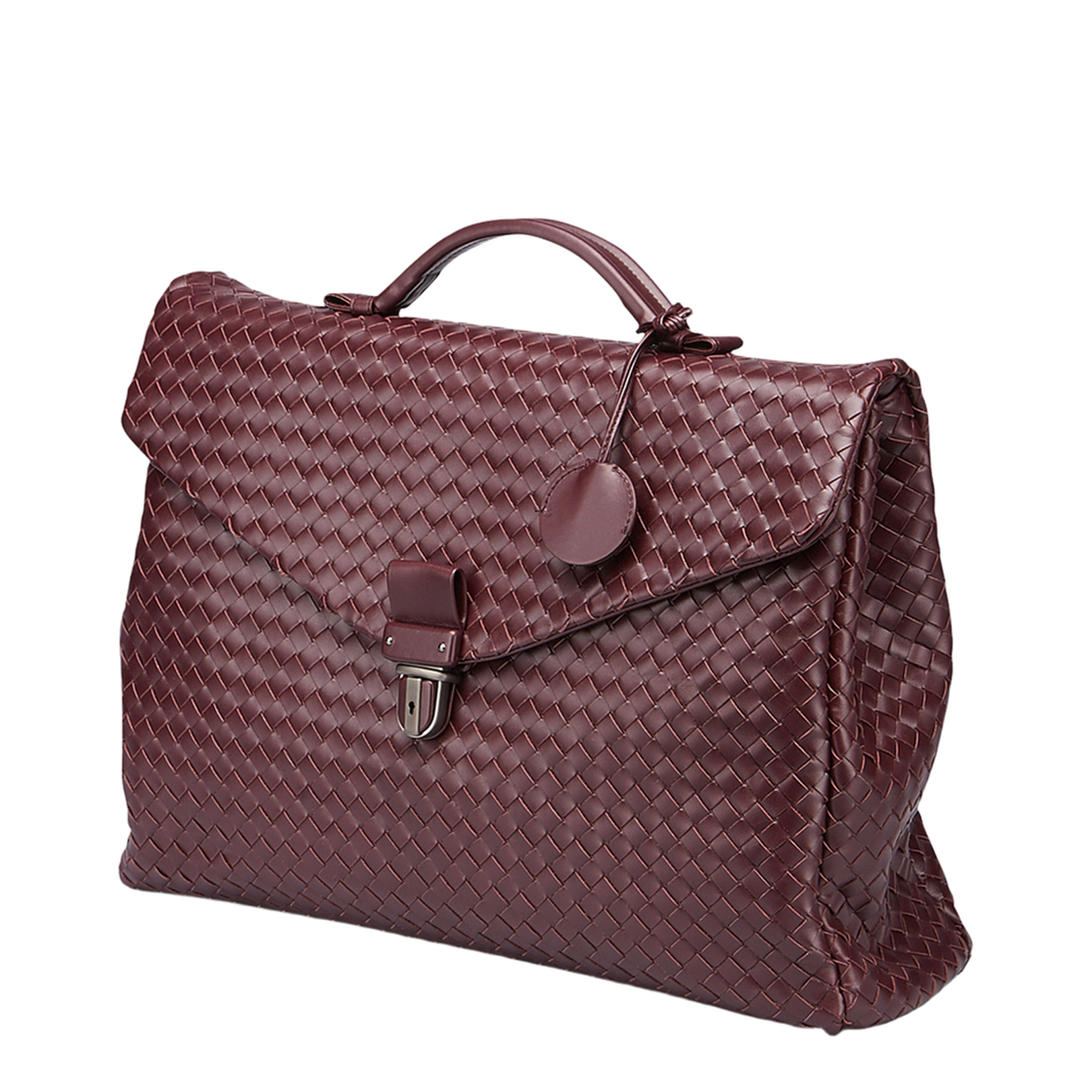 Intrecciato Large Leather Briefcase - Burgundy - Image 2