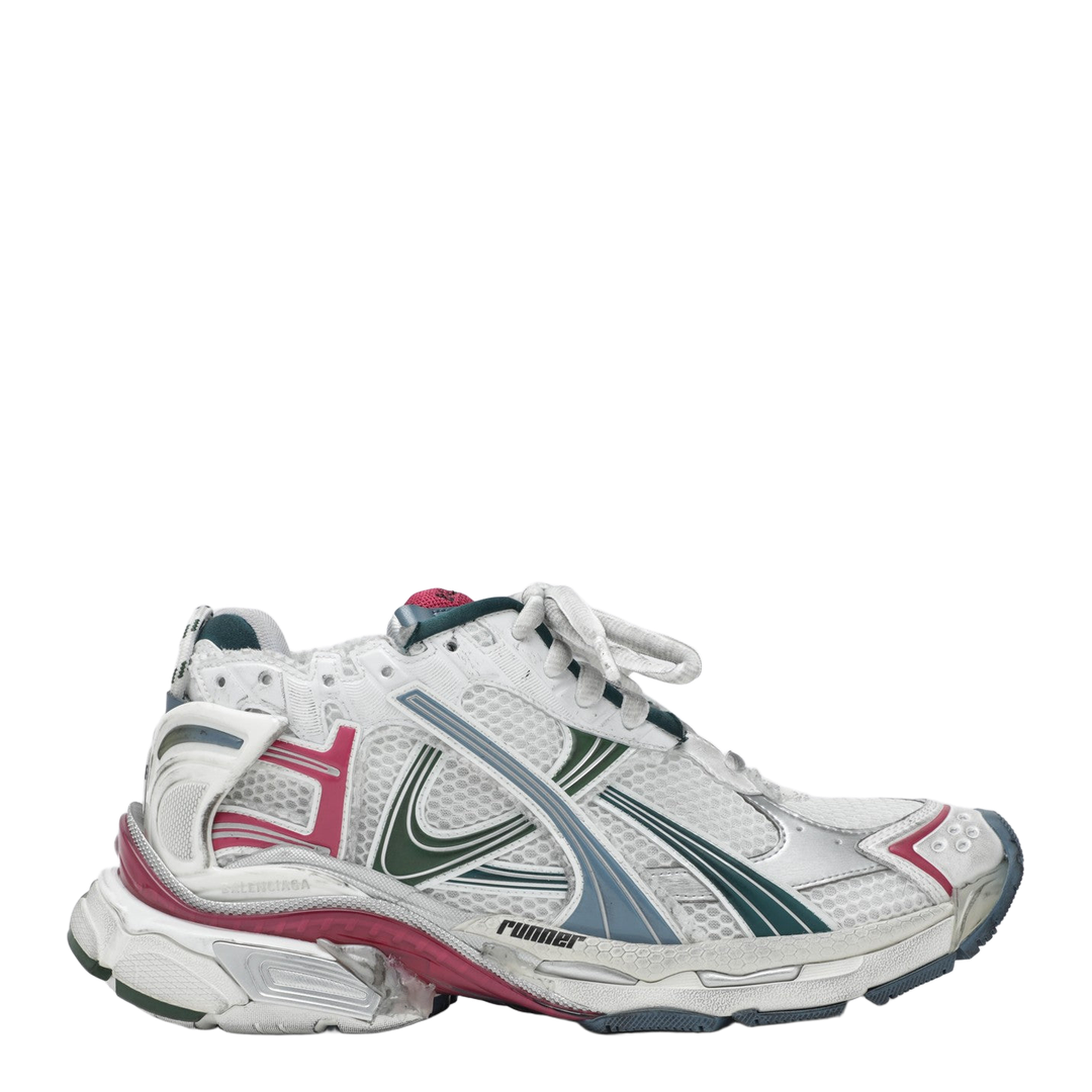 Runner Sneaker in White/Dark Green/Blue/Pink - Image 1