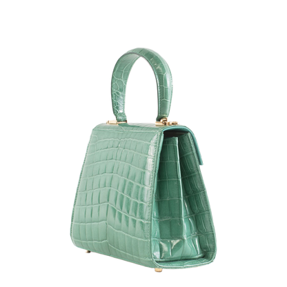 Iconic Top Handle Small Crocodile Leather Top Handle Bag - Green - Image 3
