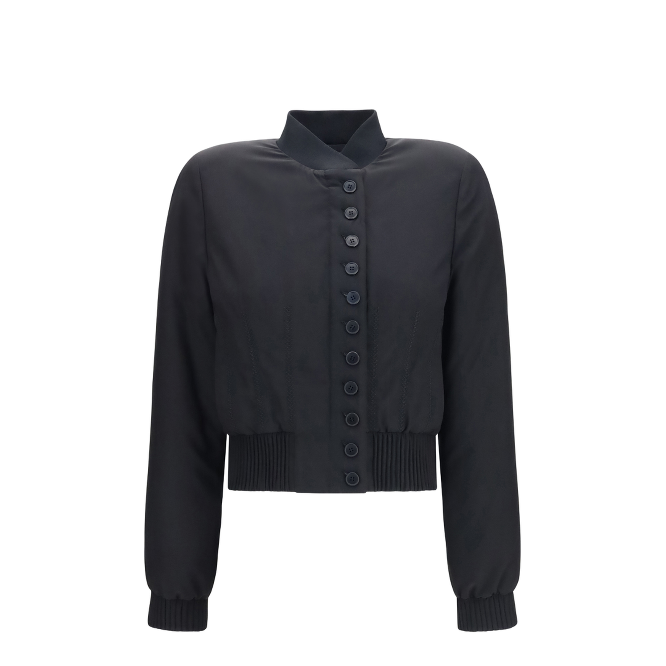 Buttoned Bomber Jacket with Visible Stitching - Image 1