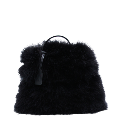 Tie Me Small Feather Trim Satin Hand Bag - Black - Image 1
