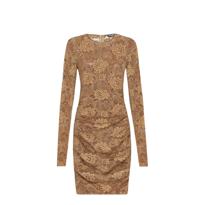 Short Floral Lace Dress in Beige - Image 1