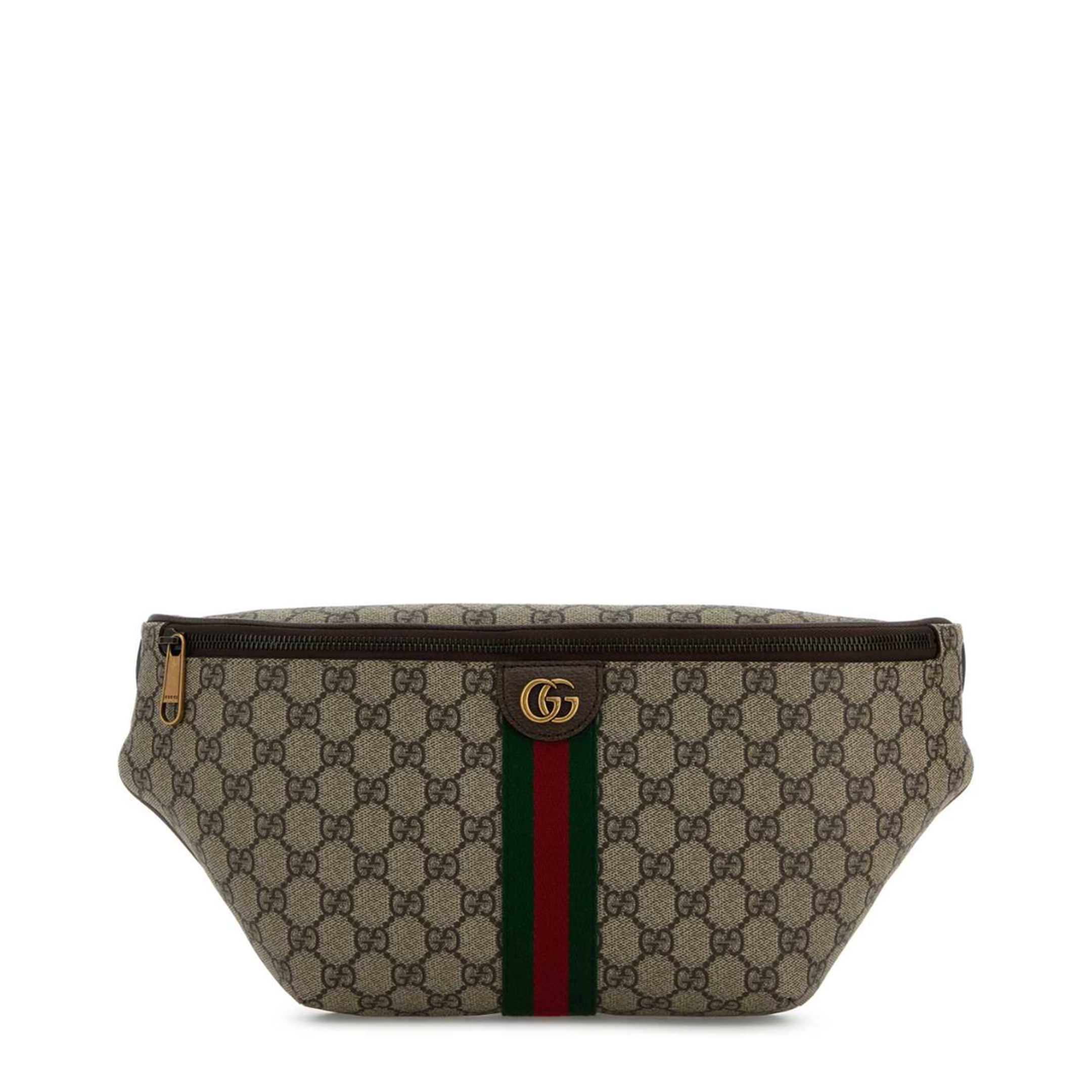 Ophidia Large Belt Bag in Beige and Dark Brown Fabric - Image 1