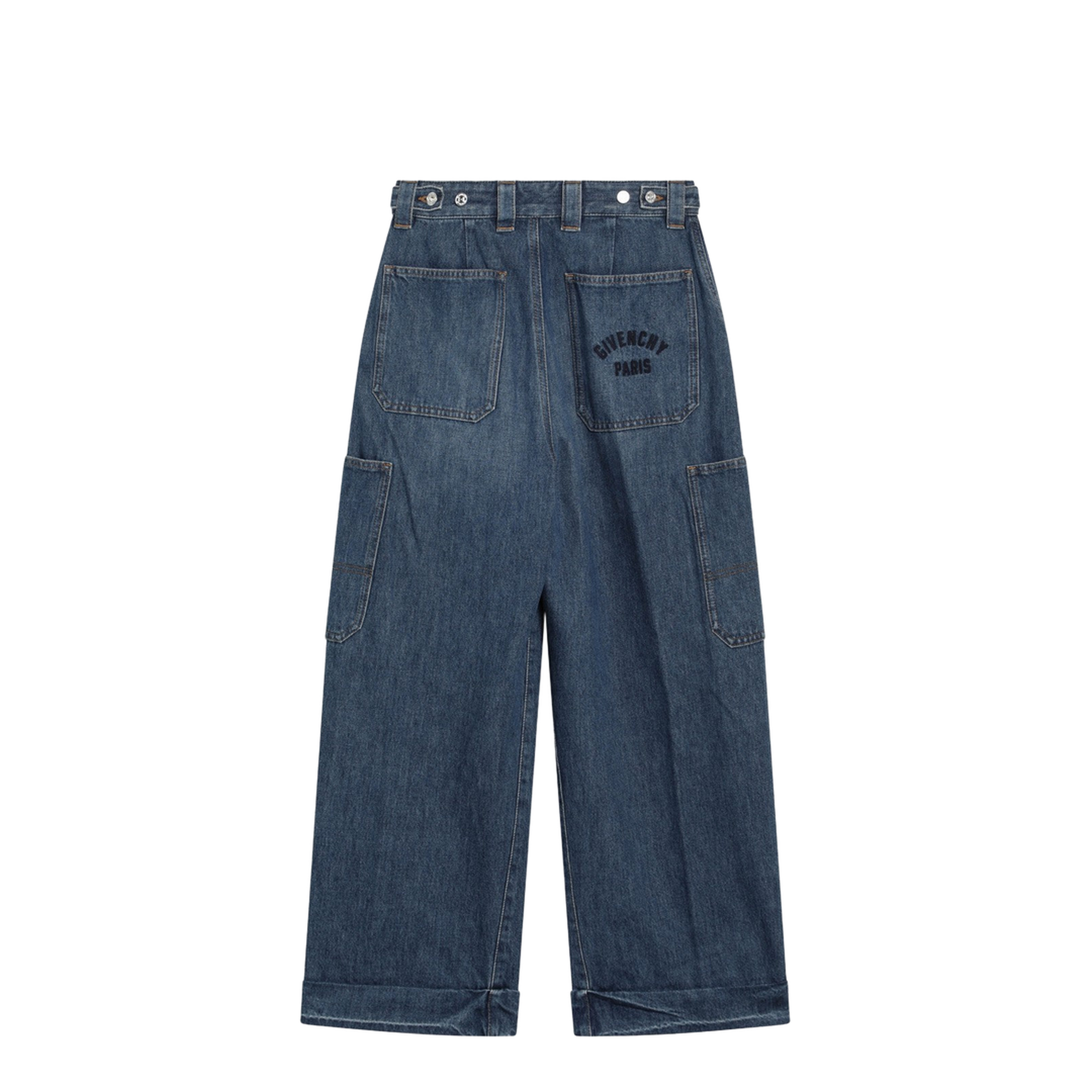 Cropped Cocoon Cargo Jeans in Medium Blue - Image 2