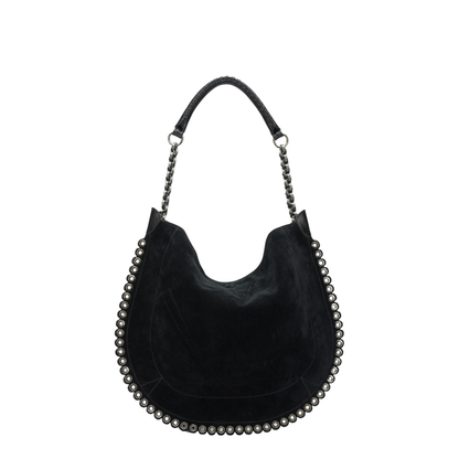 Oskan Suede Calfskin Leather Shoulder Bag - Black/Silver - Image 3
