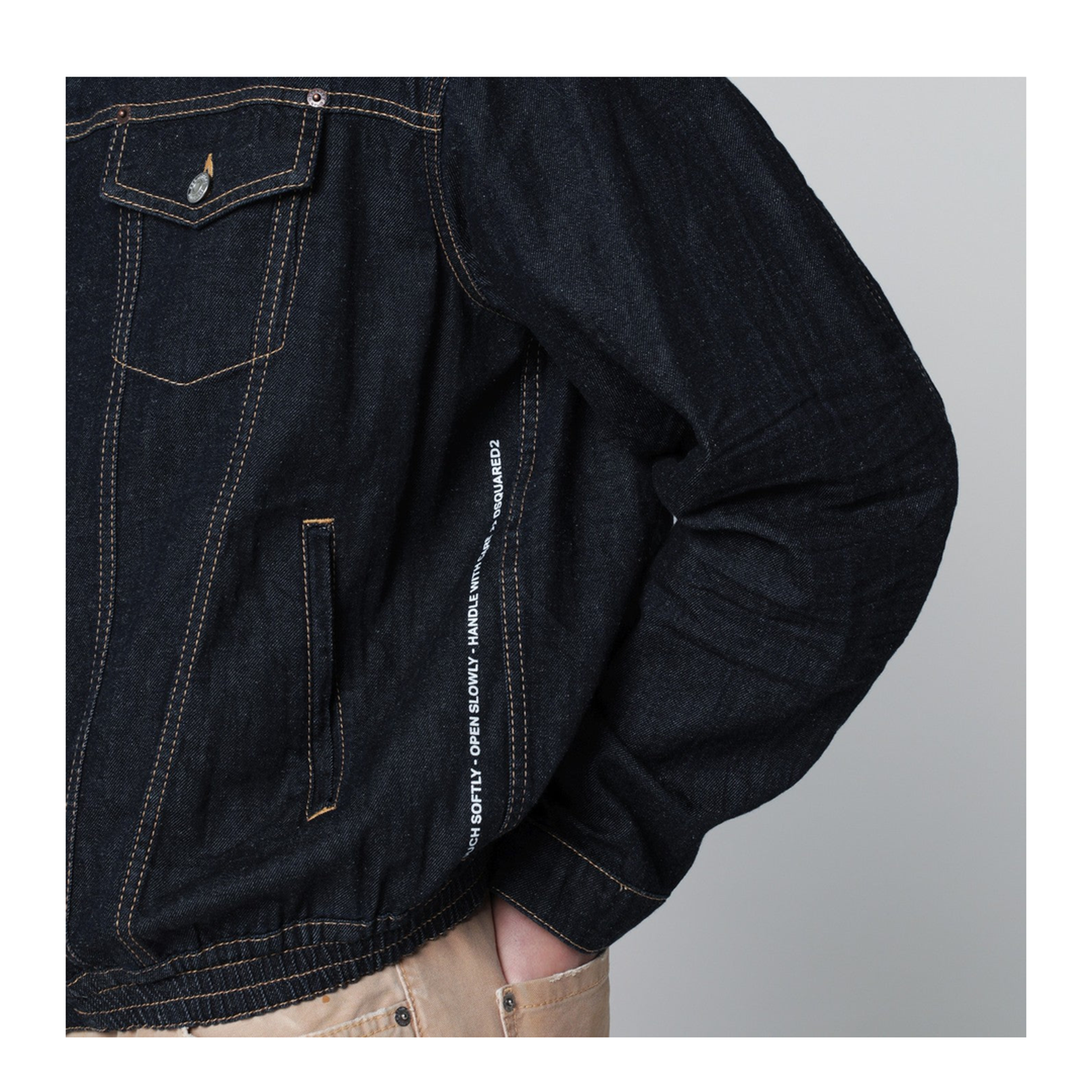 Navy Blue Zip-Up Denim Jacket - Image 2