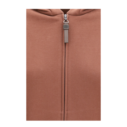Hooded Smooth Cotton Sweatshirt with Shiny Zipper Pull - Image 3