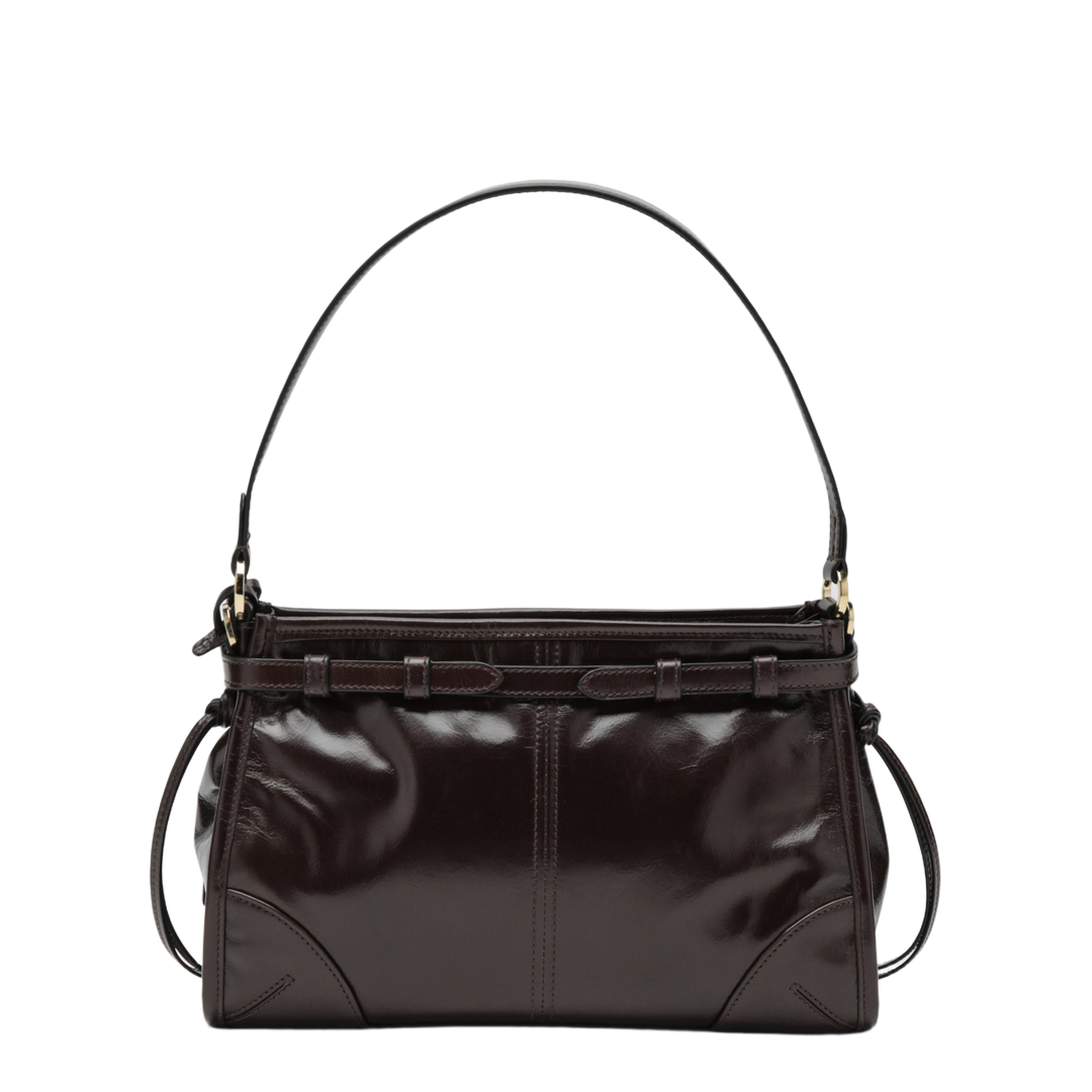 Bonnie Small Hobo Handbag in Calf Leather, Dark Brown - Image 2