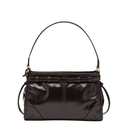 Bonnie Small Hobo Handbag in Calf Leather, Dark Brown - Image 2