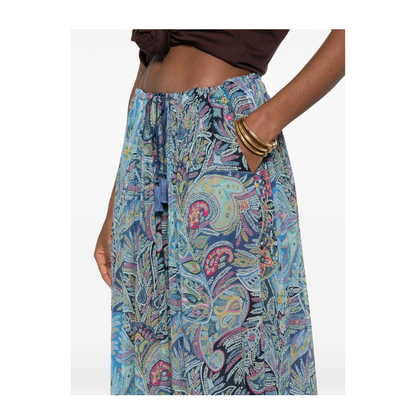 Printed Wide-Leg Trousers Blue - Image 5