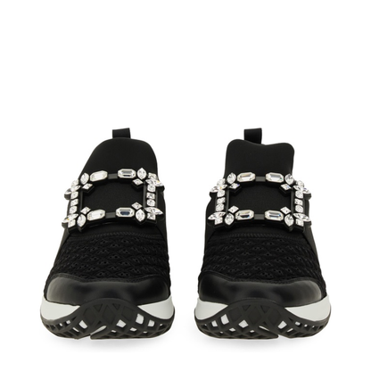 Black and White Leather Embellished Slip-On Sneakers - Image 4