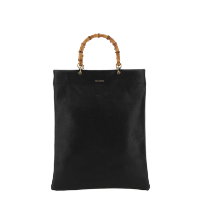 Leather Bag with Bamboo Handles and Logo - Image 1