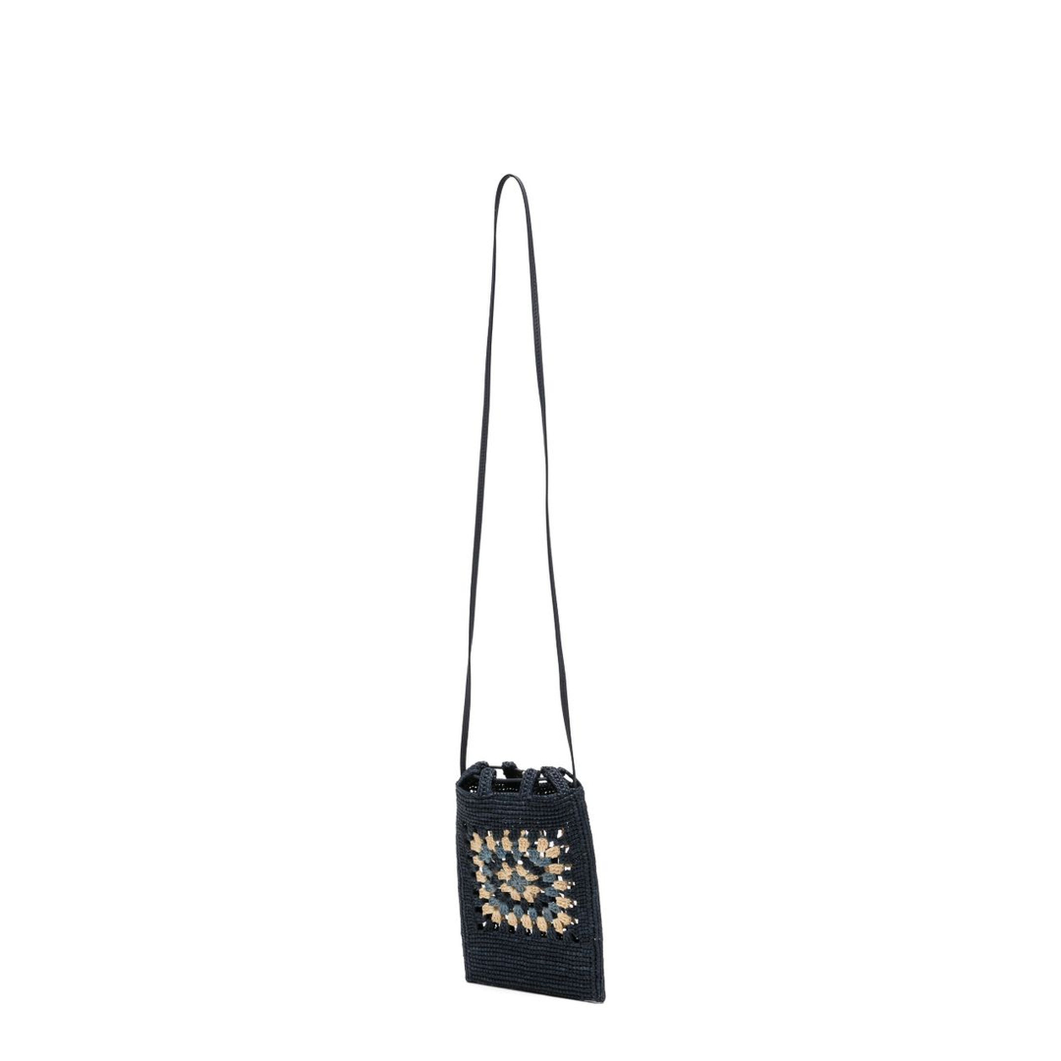 Paula's Ibiza Raffia and Calfskin Crossbody Bag - Navy - Image 4