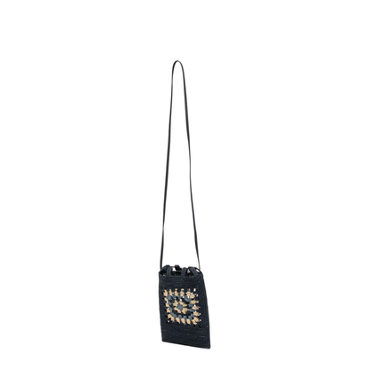 Paula's Ibiza Raffia and Calfskin Crossbody Bag - Navy - Image 4