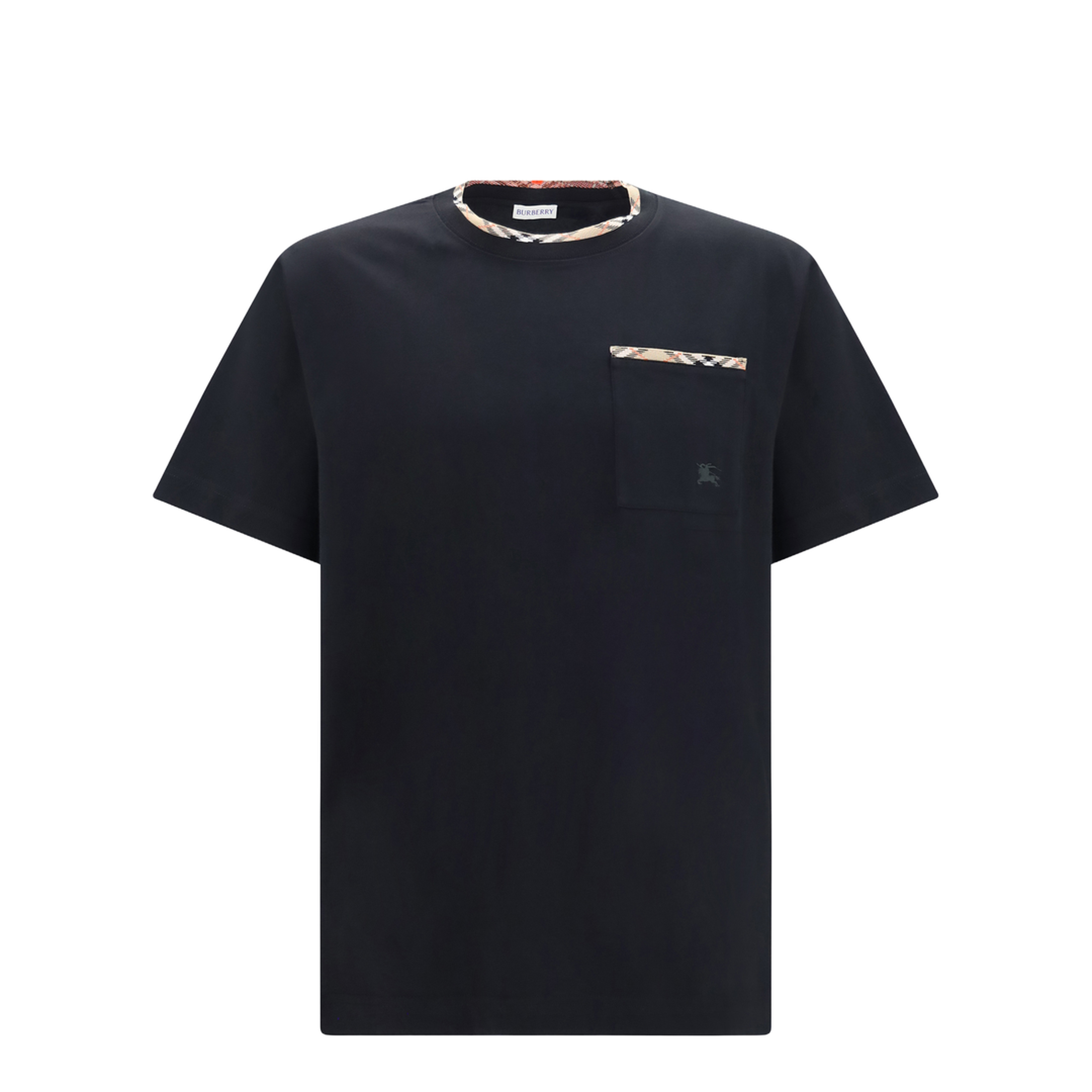 Cotton T-shirt with Check Trims - Image 1