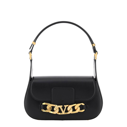 Black Leather VLogo Chain Shoulder Bag - Image 3