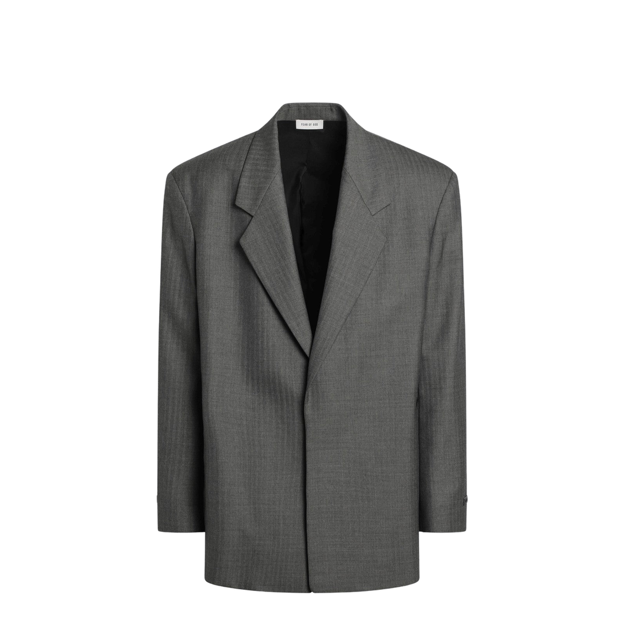 Grey Single-Breasted Wool Blazer - Image 1