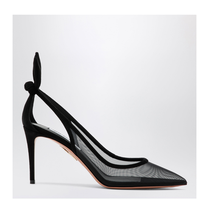 Black Bow-Tie Mesh Pumps - Image 1