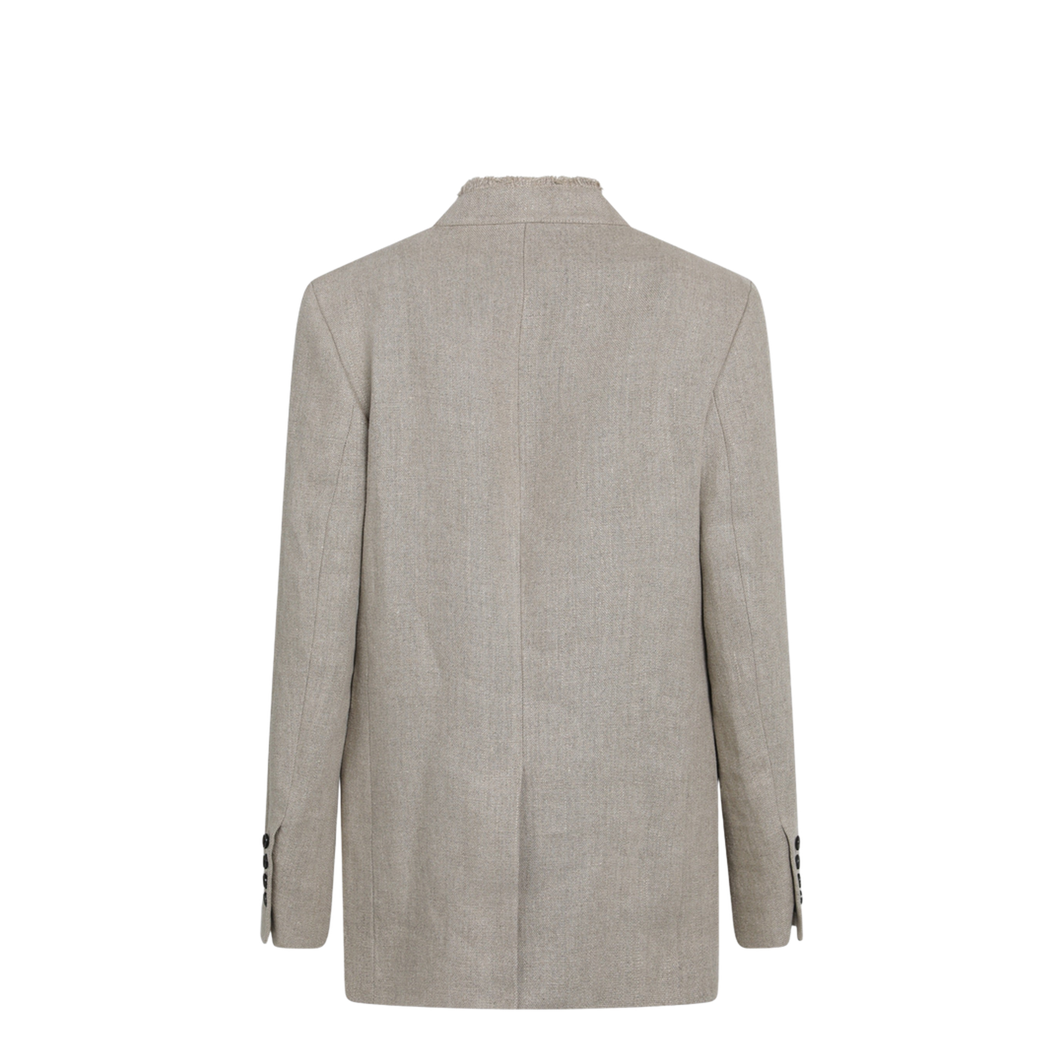 Beige Frayed-Lapel Natural Linen Blazer - Image 2