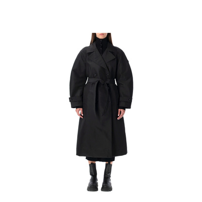 Black Double-Breasted Trench Coat with Belt - Image 1