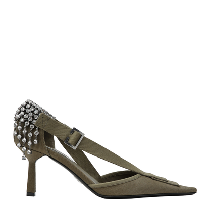 Military Green Canvas Pumps with Crystals - Image 1