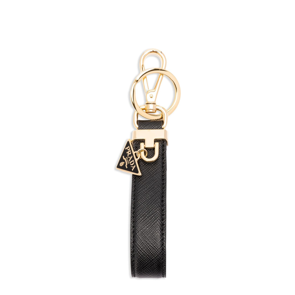 Black Saffiano Leather Keyring With Triangle Logo - Image 1